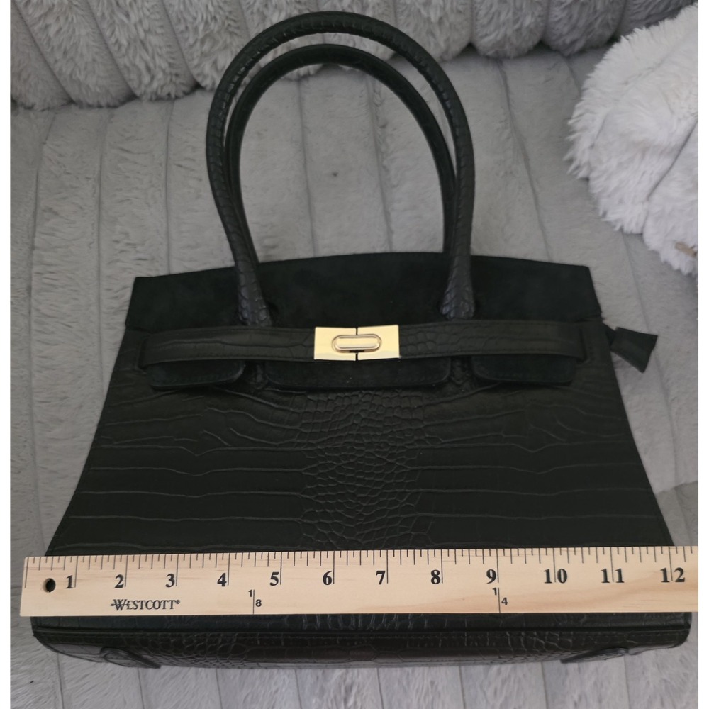 Georgio's and Son Black Croc Embossed Satchel Handbag with Crossbody Strap - Picture 9 of 16